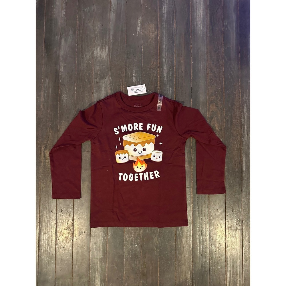The Childrens Place Kids Maroon Smores Fun Together Graphic Long Sleeve Tee